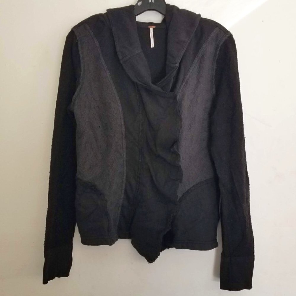 Free People Hoodie Cotton Eyelet Fleece Jacket Med